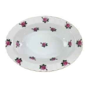 Vintage 1950s Bond Ware Porcelain Serving Bowl Hand Painted Pink Roses 11 Inch